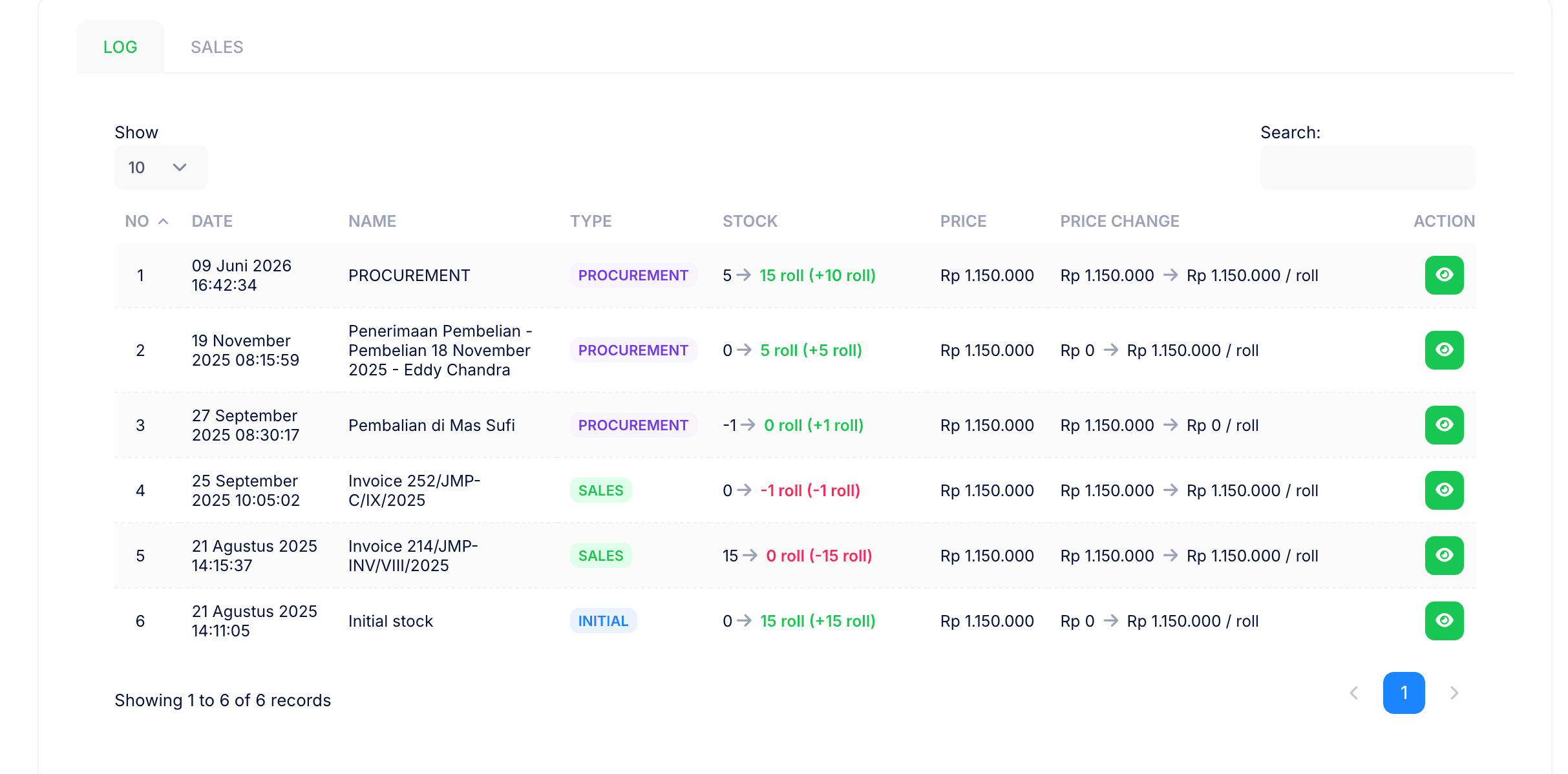 Aplikasi inventori — log transaksi stok